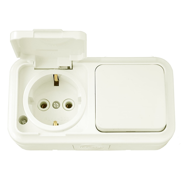 Блок (1 выкл. + роз с земл.) ОУ IP54 серия ПРАЛЕСКА АКВА, (В-РЦ-657 бежевый) В-РЦ-657 бежевый