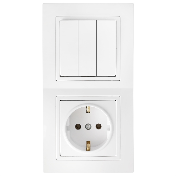 Блок (3 выкл. + роз. с земл.) СУ серия УЮТ, белый (3В-РЦ-731) 3В-РЦ-731