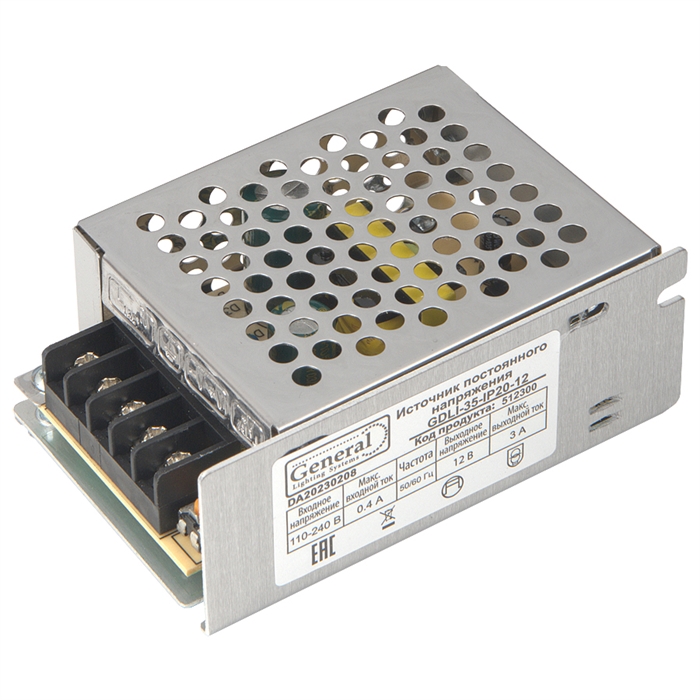 Блок питания LED 35W 220V-12V IP20 General... 512300