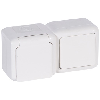 Выкл+Роз. 1м с/з о/у бел. с з/шт. LR Quteo IP44 782318