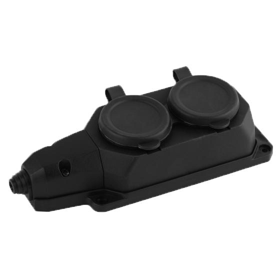 AY-KA  Колодка ОУ 2-ая каучук с/з 16A IP44 черная 5520000