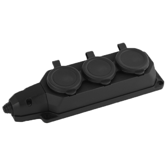 AY-KA  Колодка ОУ 3-ая каучук с/з 16A IP44 черная 5530000