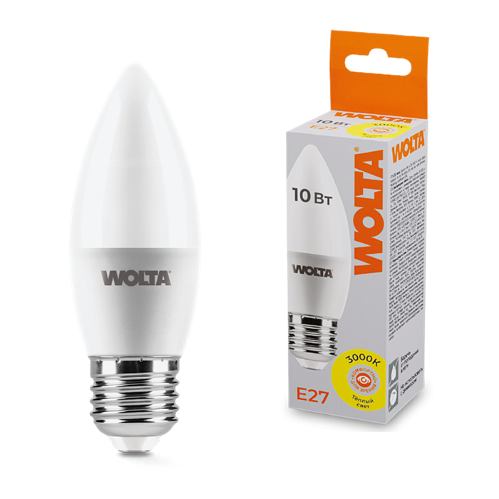 LED 10W E27 3000K свеча Wolta... 25YC10E27