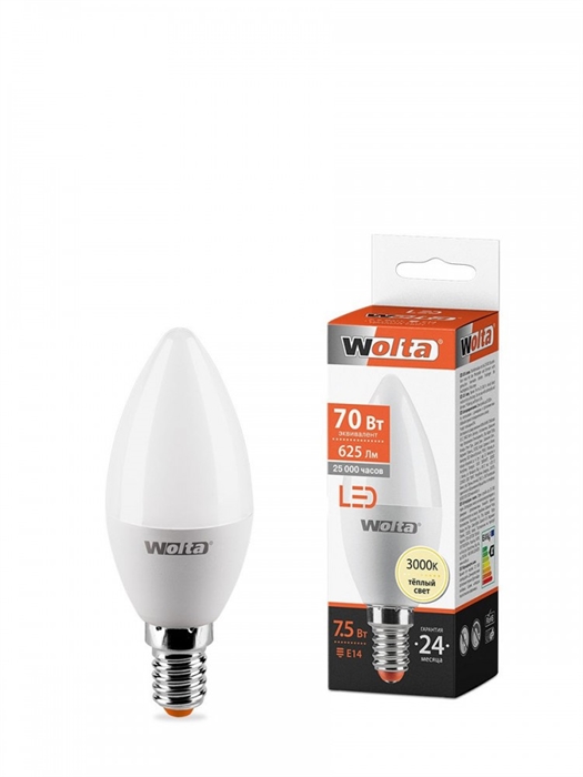 LED 7.5W E14 3000K свеча Wolta 25YC7.5E14