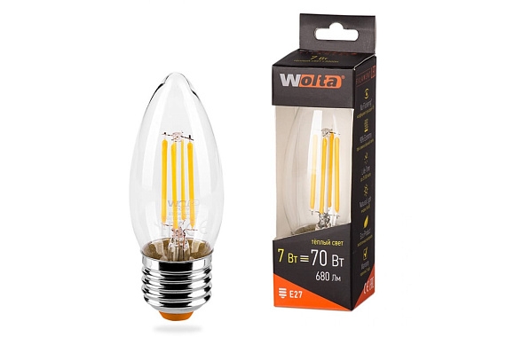 LED 7W E27 3000K свеча FILAMENT Wolta... 25YCFT7E27