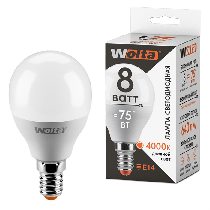 LED 8W E14 4000K свеча Wolta... 25SC8E14