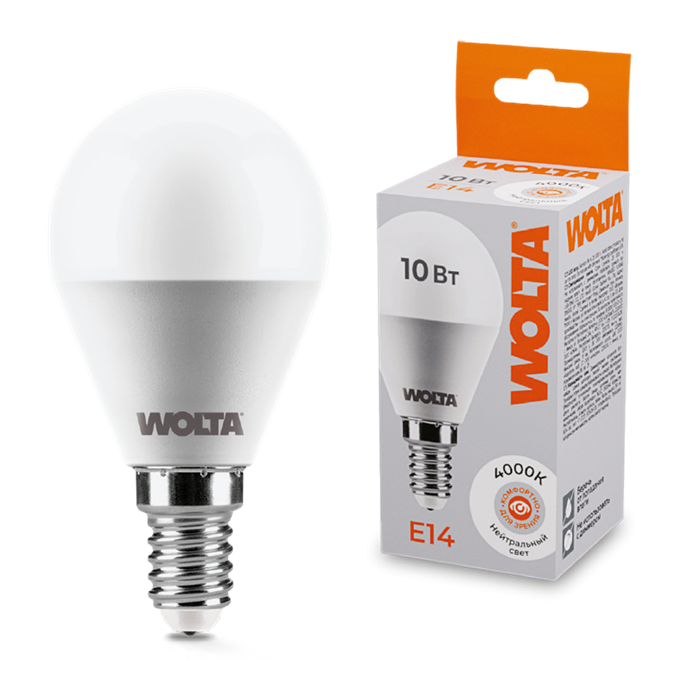 LED GL45 10W E14 4000K шар  Wolta 25S45GL10E14