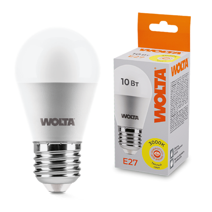 LED GL45 10W E27 3000K шар Wolta 25Y45GL10E27