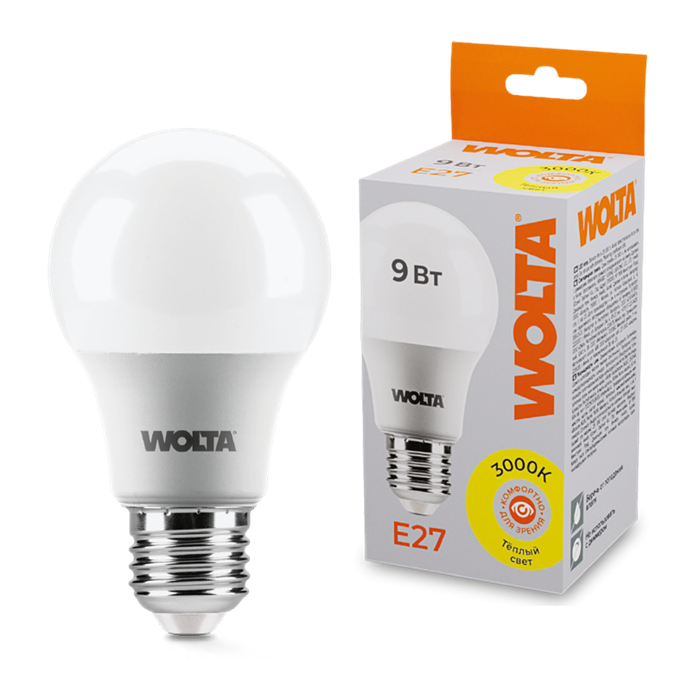 LED А60 9W E27 3000К груша Wolta 25Y60BL9E27