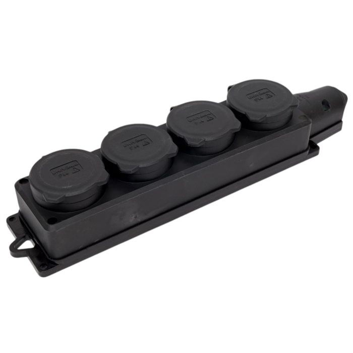 Розетка 4м с крыш. с/з каучук черная с заглуш. "КОМПАКТ" 16А 250В IP44 (евросло 602231