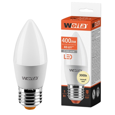 LED 5W E27 3000K свеча 100x37 Wolta... 25YC5E27