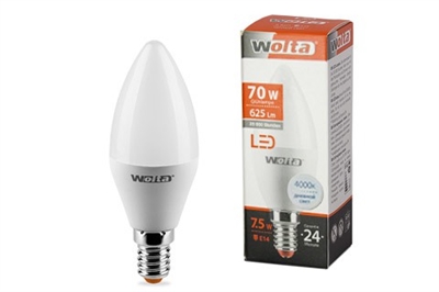 LED 7.5W E14 4000K свеча Wolta 25SC7.5E14