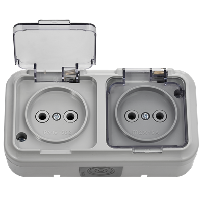 Блок 2 роз ОП б/з серый проз. крыш. IP54 Пралеска аква РА16-302 (02)серый