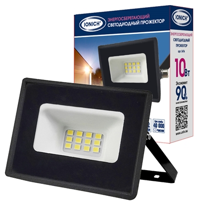 Прожектор LED 10W 6500K IP65 плоский чер IONICH 1474 UNIVersal  1474