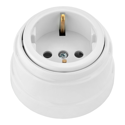 Роз. 1-местн. с земл. 16А ОУ серия РЕТРО, белый (РА16-0202) РА16-0202