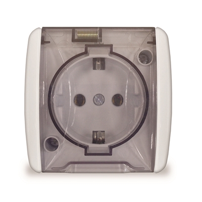 Розетка 1м с крышкой с/з, о/у, бел. IP44 "Клио" К2229 UNIVersal  К2229