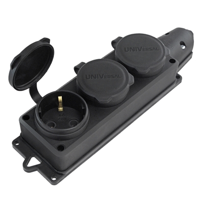 Розетка 3м с крыш. с/з каучук с заглуш. IP44 "UNIVersal" 1323 (30) 1323