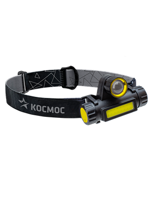 Фонарь налоб. H103WLith с зумом, луч3Вт,  3Вт COB, лит. аккум. 1200mAh КОСМОС KocH103WLith