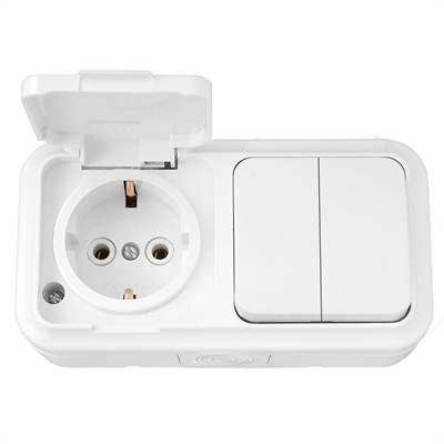 Блок ОУ 2кл.+роз з/к бел. IP54 Пралеска аква 2В-РЦ-659