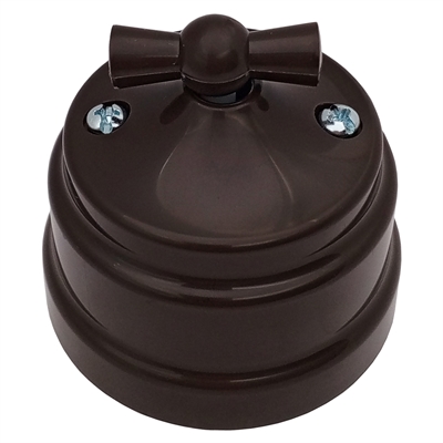 Выкл. 1-кл. поворотный проходной (10А) ОУ серия РЕТРО, шоколад (А610-2296) А610-2296 шоколад