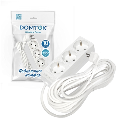 Удлинитель быт. "DOMTOK" 3гн., ПВС 3*1, 3,5кВт, з/к 10м 2390