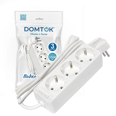 Удлинитель быт. "DOMTOK" 3гн., ПВС 3*1, 3,5кВт, з/к 3м 2391