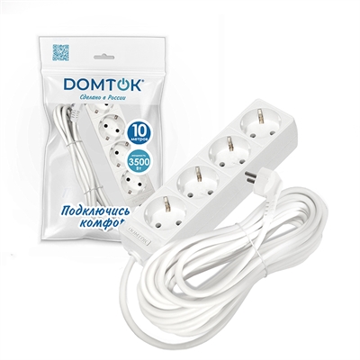 Удлинитель быт. "DOMTOK" 4гн., ПВС 3*1, 3,5кВт, с/з 10м 2395