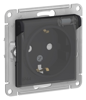 Роз. 1м с/з з/шт с прозр.крышкой карбон 16А IP44 AtlasDesign Aqua  ATN441046