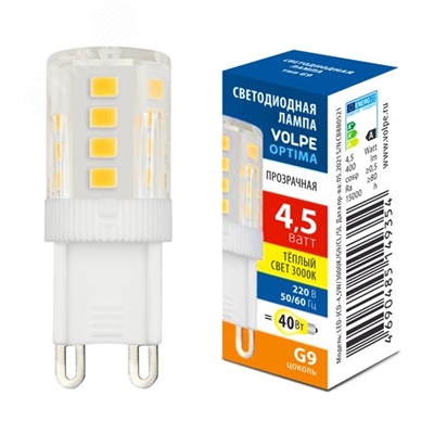 LED-JCD-4,5W 3000K G9 3000K прозр.Volpe UL-00008651 UL-00008651