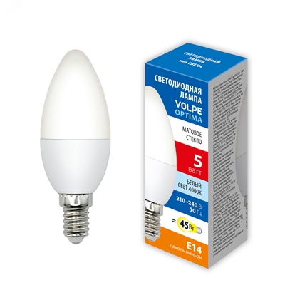 Лампа LED 5W 4000K E14 свеча  мат. Volpe UL-00008793 UL-00008793