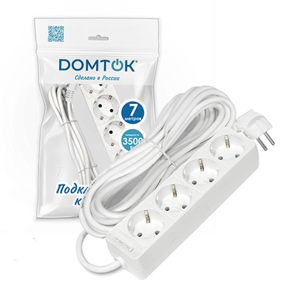 Удлинитель быт. "DOMTOK" 4гн., ПВС 3*1, 3,5кВт, с/з  7м 2398