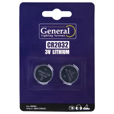 CR2032 кнопочная литиевая 2шт в блист 800562 (2/40/640) General 800562