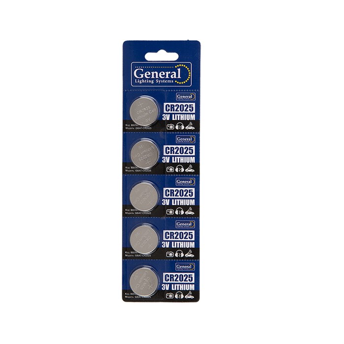 CR2025 кнопочная литиевая  5pcs General 800567 - фото 5173
