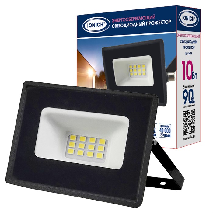 Прожектор LED 10W 6500K IP65 плоский чер IONICH 1474 1474 - фото 7222