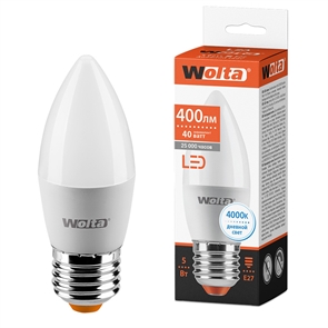 LED 5W E27 4000K свеча 100x37 Wolta... 25SC5E27