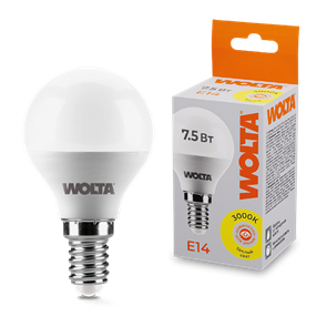 LED GL45 7.5W E14 3000K шар Wolta 25Y45GL7.5E14