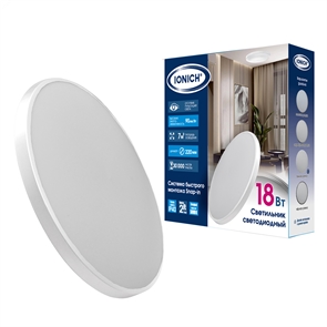 Светильник светодиодный быстрого монтажа ТМ IONICH IDPB-SnapIn 18Вт 1620Лм 5000К 220мм IP40 белый 26 2695-1