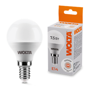 LED GL45 7.5W E14 4000K шар Wolta 25S45GL7.5E14