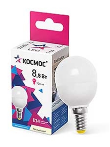Лампа LED 8.5W E14 3000 шар (81х45) Космос LkecLED8.5wGL45E1430