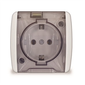 Розетка 1м с крышкой с/з, о/у, бел. IP44 