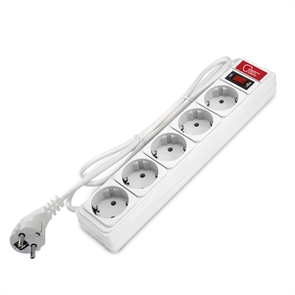 Сет.фильтр СОЮЗ 5гн 1,8м с/з белый ПВС 3*0,75 выкл. с индик. 1340 1340