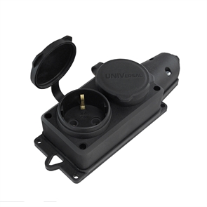 Розетка 2м с крыш. с/з каучук с заглуш. черная 