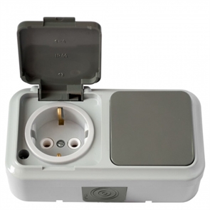 Блок ОУ 1кл+роз з/к IP54 сер. Пралеска аква В-РЦ-657(03) серый