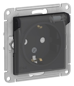 Роз. 1м с/з з/шт с прозр.крышкой карбон 16А IP44 AtlasDesign Aqua  ATN441046