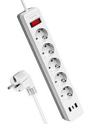 Сет.фильтр КОСМОС 5гн 1,8м ПВС 3х0,75 бел 2USB FKsm1.8m-5g(W)USB FKsm1.8m-5g(W)USB