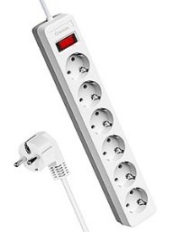 Сет.фильтр КОСМОС 6гн 3,0м ПВС 3х1,0 16А бел FKsm3m-6g(W)16A