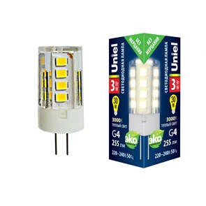 Лампа LED 3W G4 3000К 220 CL прозр. GLZ09TR Uniel UL-00006742